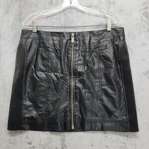 Two By Vince Camuto Skirt Womens 12 Black Faux Leather Zip Front Mini Stretch